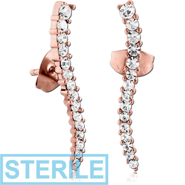 STERILE ROSE GOLD PVD COATED SURGICAL STEEL JEWELLED EAR STUDS PAIR