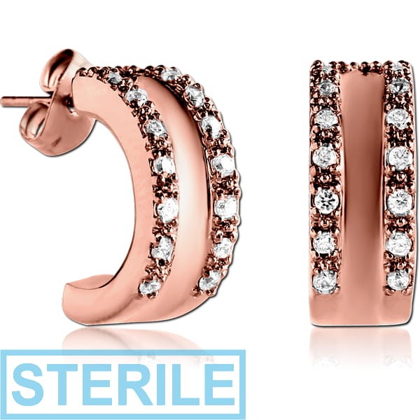STERILE ROSE GOLD PVD COATED SURGICAL STEEL JEWELLED HUGGIE PAIR