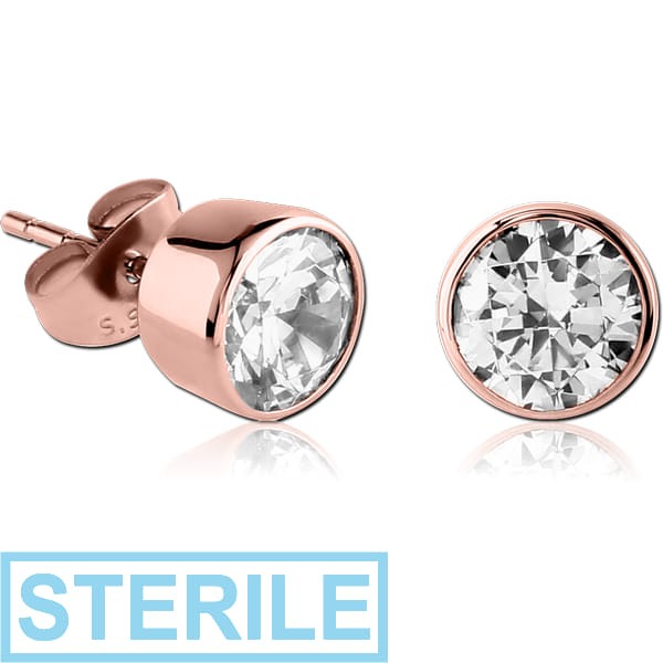 STERILE ROSE GOLD PVD COATED SURGICAL STEEL JEWELLED EARRINGS