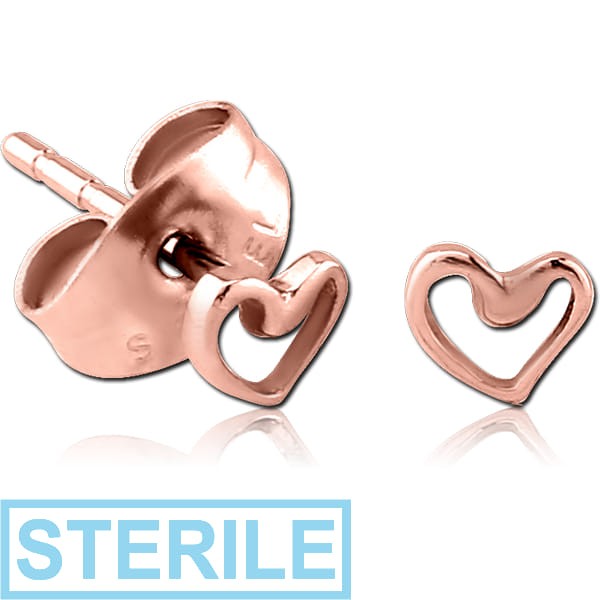 STERILE ROSE GOLD PVD COATED SURGICAL STEEL EAR STUDS PAIR - HEART