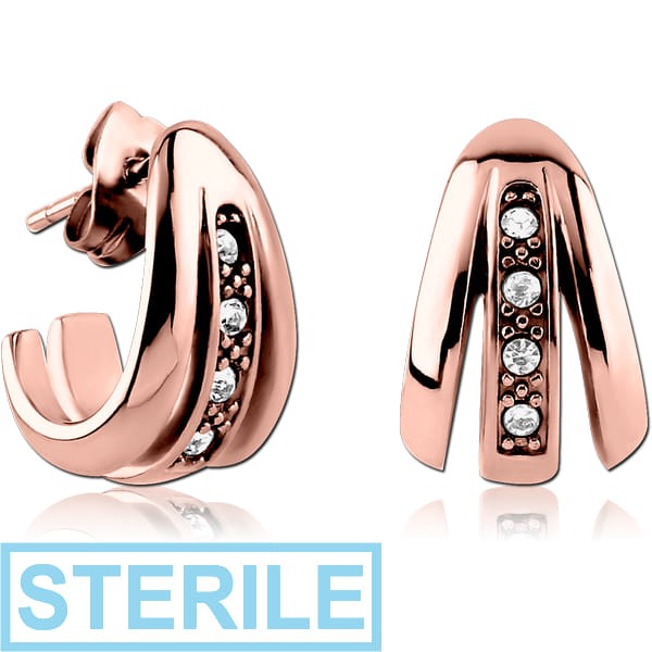 STERILE ROSE GOLD PVD COATED SURGICAL STEEL JEWELLED EAR STUDS PAIR
