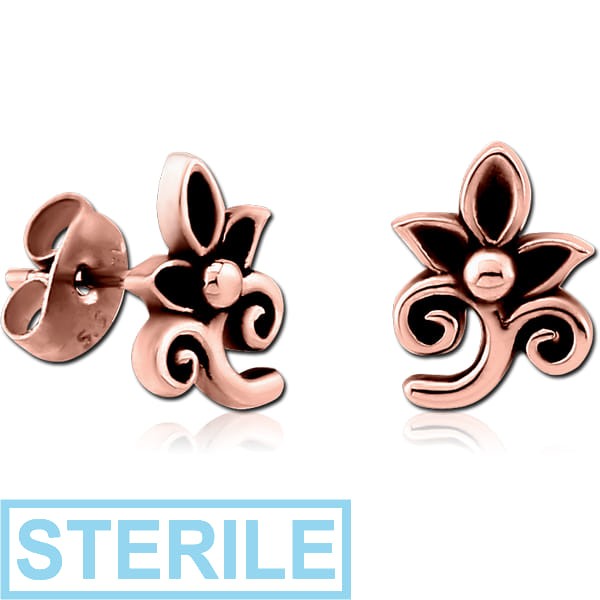 STERILE ROSE GOLD PVD COATED SURGICAL STEEL EAR STUDS PAIR