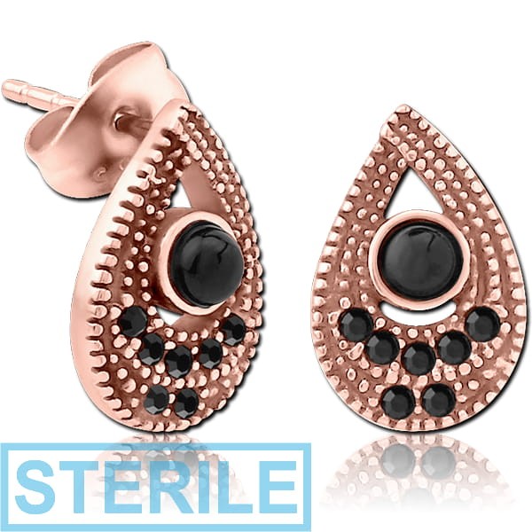 STERILE ROSE GOLD PVD COATED SURGICAL STEEL JEWELLED EAR STUDS