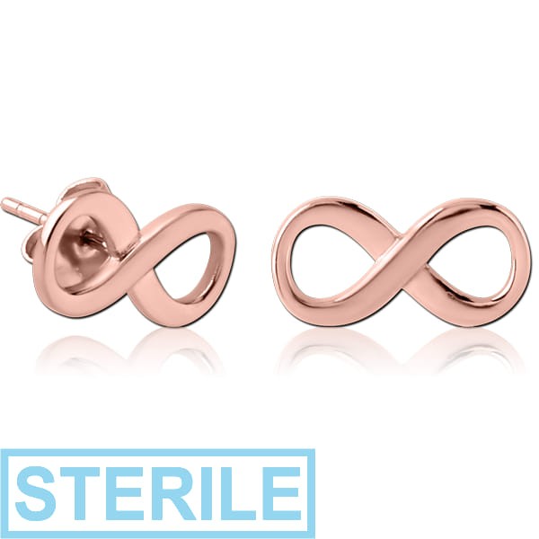 STERILE ROSE GOLD PVD COATED SURGICAL STEEL EAR STUDS PAIR - INFINITY
