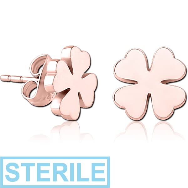 STERILE ROSE GOLD PVD COATED SURGICAL STEEL EAR STUDS - SHAMROCK