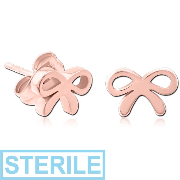 STERILE ROSE GOLD PVD COATED SURGICAL STEEL EAR STUDS - BOW