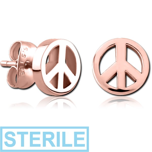 STERILE ROSE GOLD PVD COATED SURGICAL STEEL EAR STUDS - PEACE SIGN