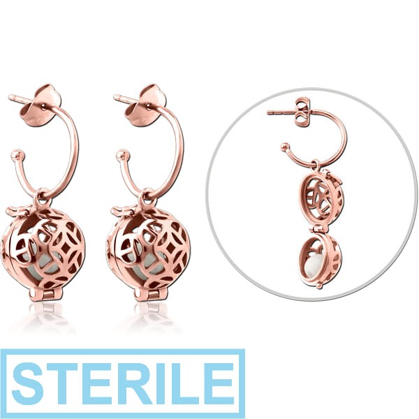 STERILE ROSE GOLD PVD COATED SURGICAL STEEL EAR STUDS PAIR - BALL LOCKET
