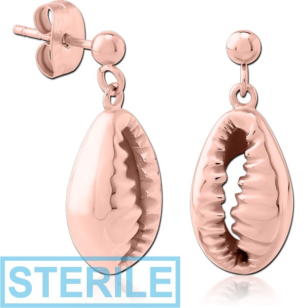 STERILE ROSE GOLD PVD COATED SURGICAL STEEL EAR STUDS PAIR - SHELL
