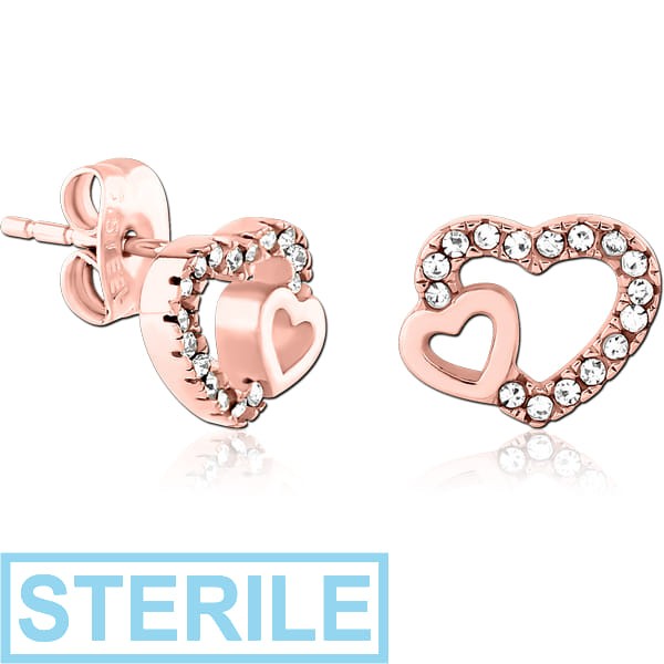 STERILE ROSE GOLD PVD COATED SURGICAL STEEL JEWELLED EAR STUDS PAIR