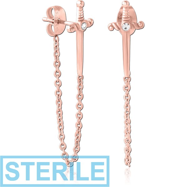 STERILE ROSE GOLD PVD COATED SURGICAL STEEL JEWELLED EAR STUDS PAIR