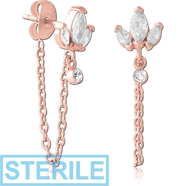STERILE ROSE GOLD PVD COATED SURGICAL STEEL JEWELLED EAR STUDS PAIR