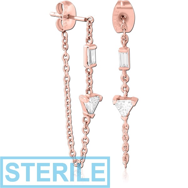 STERILE ROSE GOLD PVD COATED SURGICAL STEEL JEWELLED EAR STUDS PAIR