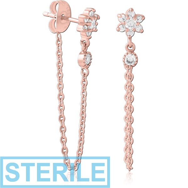 STERILE ROSE GOLD PVD COATED SURGICAL STEEL JEWELLED EAR STUDS PAIR