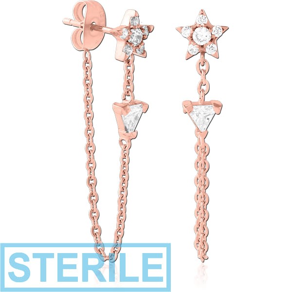 STERILE ROSE GOLD PVD COATED SURGICAL STEEL JEWELLED EAR STUDS PAIR
