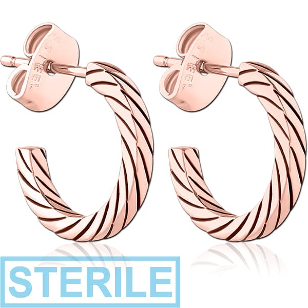 STERILE ROSE GOLD PVD COATED SURGICAL STEEL EAR STUDS PAIR