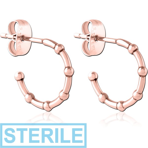 STERILE ROSE GOLD PVD COATED SURGICAL STEEL EAR STUDS PAIR