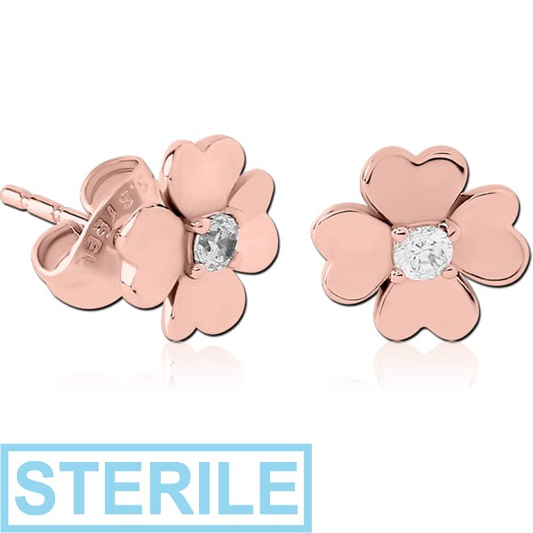 STERILE ROSE GOLD PVD COATED SURGICAL STEEL EAR STUDS PAIR - FLOWER