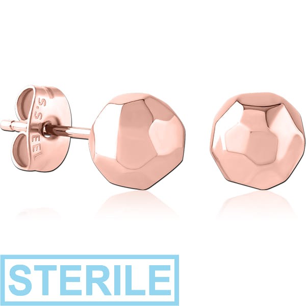 STERILE ROSE GOLD PVD COATED SURGICAL STEEL EAR STUDS