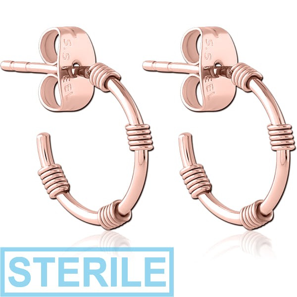 STERILE ROSE GOLD PVD COATED SURGICAL STEEL EAR STUDS PAIR