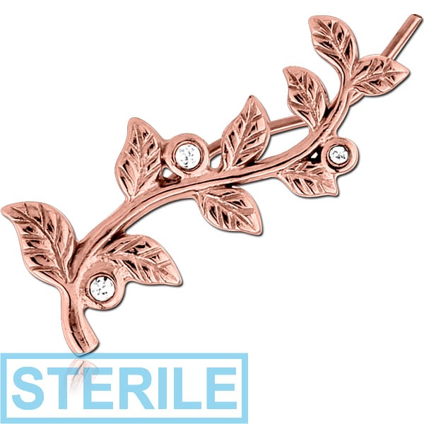 STERILE ROSE GOLD PVD COATED SURGICAL STEEL JEWELLED EAR VINE - LEFT