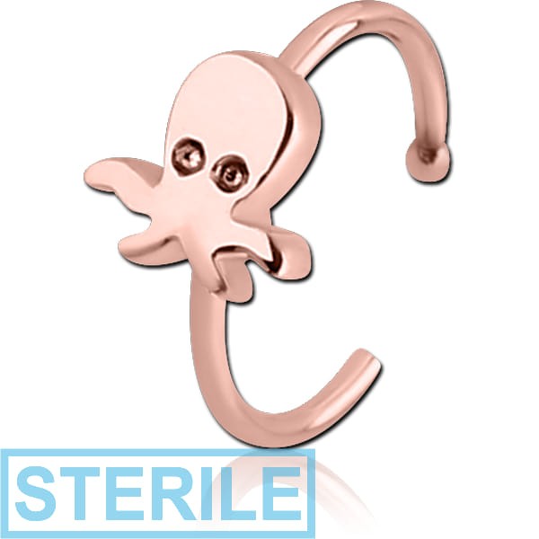 STERILE ROSE GOLD PVD COATED SURGICAL STEEL OPEN NOSE RING - SQUID