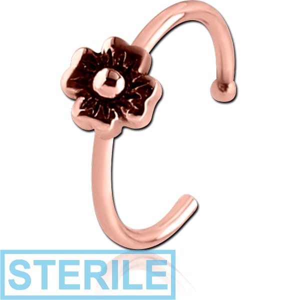 STERILE ROSE GOLD PVD COATED SURGICAL STEEL OPEN NOSE RING - FLOWER