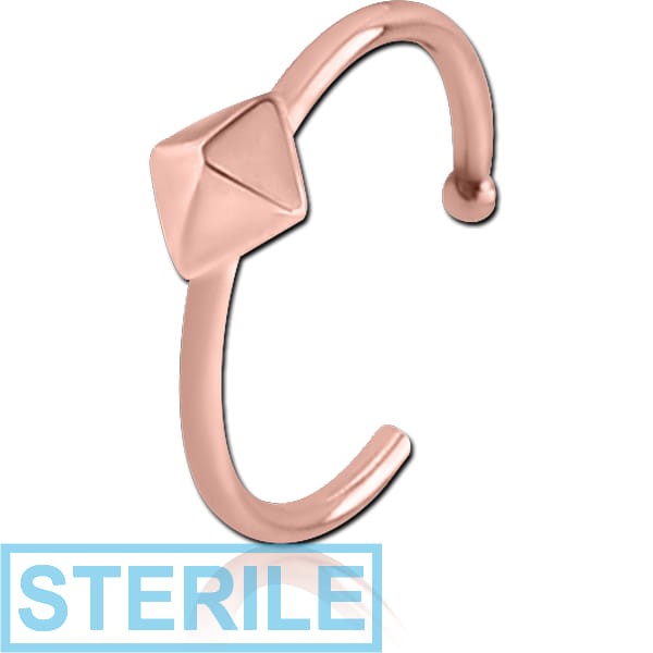 STERILE ROSE GOLD PVD COATED SURGICAL STEEL OPEN NOSE RING - PYRAMID