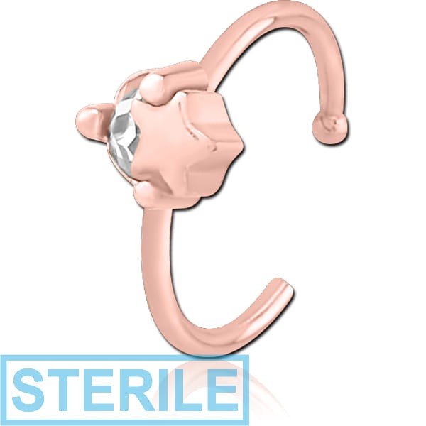 STERILE ROSE GOLD PVD COATED SURGICAL STEEL JEWELLED OPEN NOSE RING - STAR AND GEM