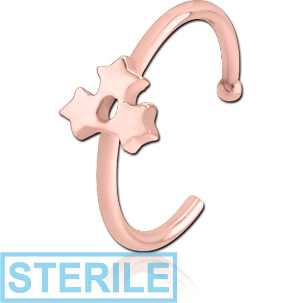STERILE ROSE GOLD PVD COATED SURGICAL STEEL OPEN NOSE RING - TRIPLE STAR