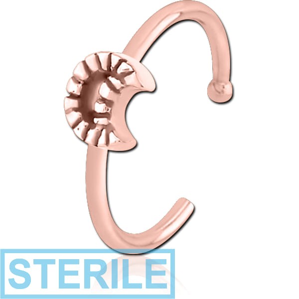 STERILE ROSE GOLD PVD COATED SURGICAL STEEL OPEN NOSE RING - CRESCENT