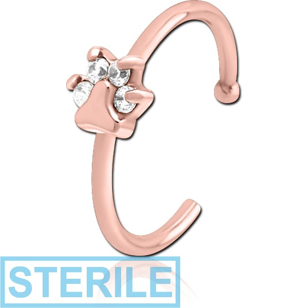 STERILE ROSE GOLD PVD COATED SURGICAL STEEL JEWELLED OPEN NOSE RING - ANIMAL PAW