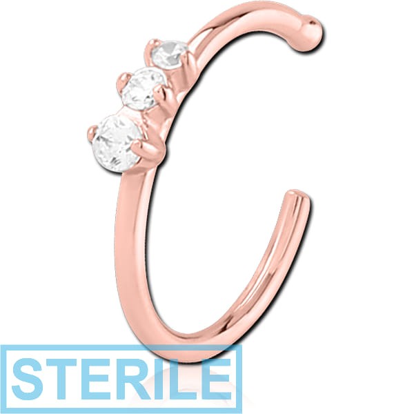 STERILE ROSE GOLD PVD COATED SURGICAL STEEL JEWELLED OPEN NOSE RING