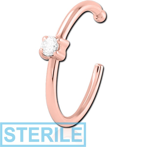 STERILE ROSE GOLD PVD COATED SURGICAL STEEL JEWELLED OPEN NOSE RING