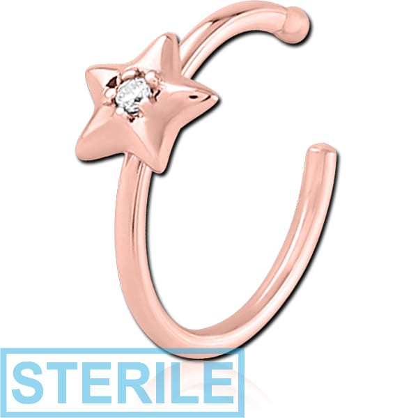 STERILE ROSE GOLD PVD COATED SURGICAL STEEL JEWELLED OPEN NOSE RING