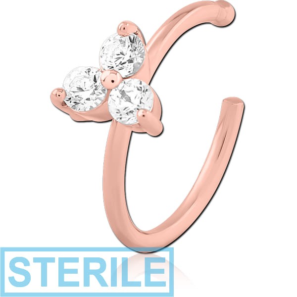 STERILE ROSE GOLD PVD COATED SURGICAL STEEL JEWELLED OPEN NOSE RING