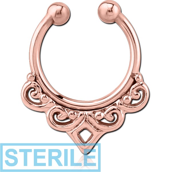 STERILE ROSE GOLD PVD COATED SURGICAL STEEL FAKE SEPTUM RING - FILIGREE