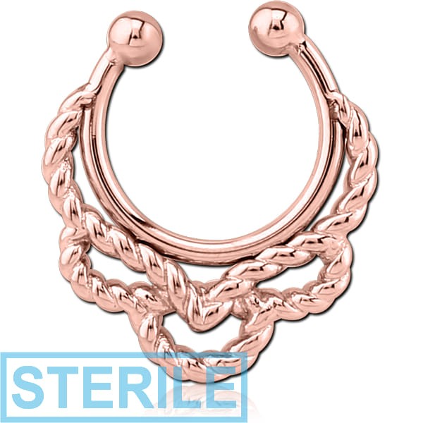 STERILE ROSE GOLD PVD COATED SURGICAL STEEL FAKE SEPTUM RING - ROPE