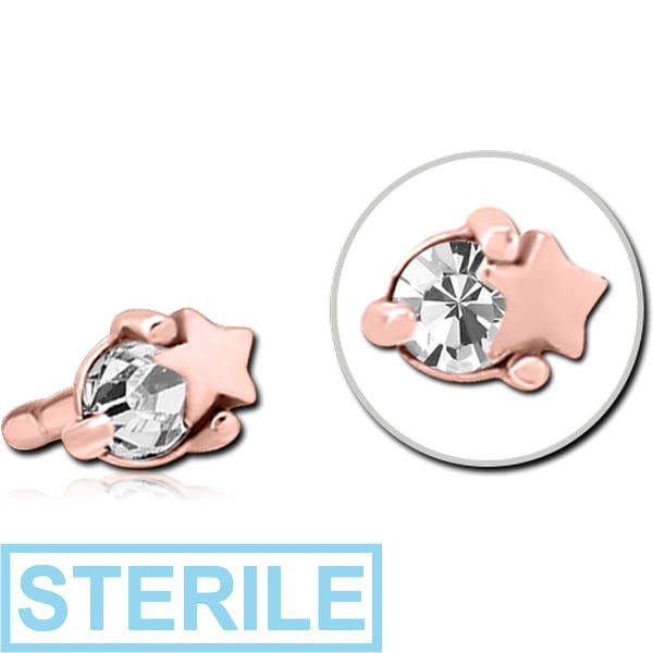 STERILE ROSE GOLD PVD COATED SURGICAL STEEL JEWELLED PUSH FIT ATTACHMENT FOR BIOFLEX INTERNAL LABRET - STAR AND GEM