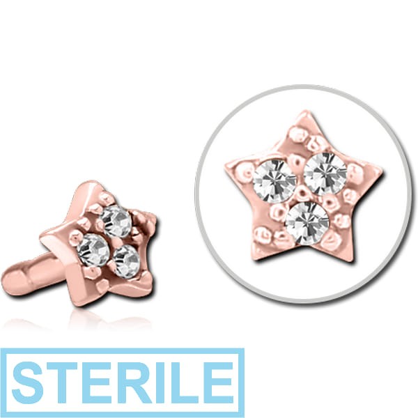 STERILE ROSE GOLD PVD COATED SURGICAL STEEL JEWELLED PUSH FIT ATTACHMENT FOR BIOFLEX INTERNAL LABRET - STAR PRONGS