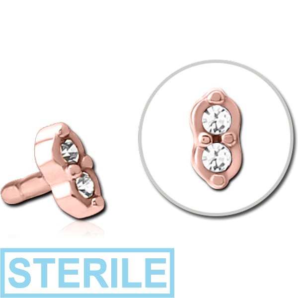 STERILE ROSE GOLD PVD COATED SURGICAL STEEL JEWELLED PUSH FIT ATTACHMENT FOR BIOFLEX INTERNAL LABRET - TWO GEMS EYES
