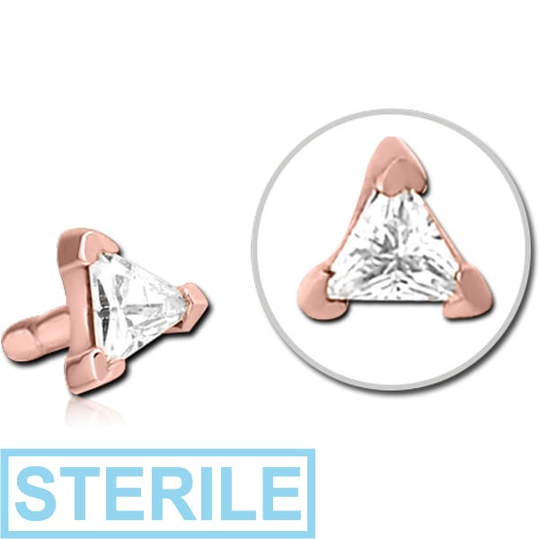STERILE ROSE GOLD PVD COATED SURGICAL STEEL JEWELLED PUSH FIT ATTACHMENT FOR BIOFLEX INTERNAL LABRET - TRIANGLE