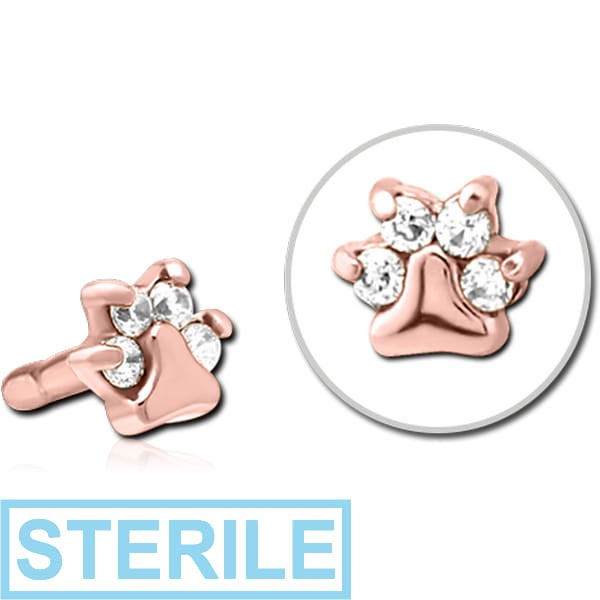 STERILE ROSE GOLD PVD COATED SURGICAL STEEL JEWELLED PUSH FIT ATTACHMENT FOR BIOFLEX INTERNAL LABRET - ANIMAL PAW
