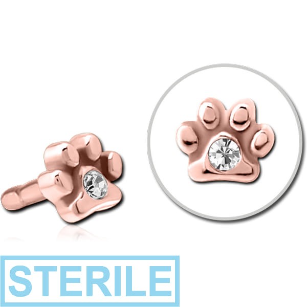 STERILE ROSE GOLD PVD COATED SURGICAL STEEL JEWELLED PUSH FIT ATTACHMENT FOR BIOFLEX INTERNAL LABRET - ANIMAL PAW CENTER GEM