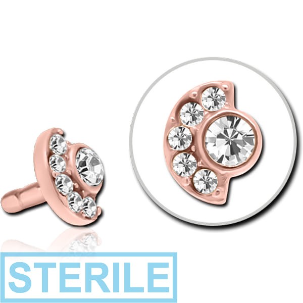 STERILE ROSE GOLD PVD COATED SURGICAL STEEL JEWELLED PUSH FIT ATTACHMENT FOR BIOFLEX INTERNAL LABRET - MOON AND STARS