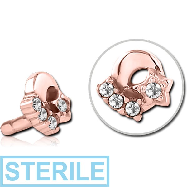 STERILE ROSE GOLD PVD COATED SURGICAL STEEL JEWELLED PUSH FIT ATTACHMENT FOR BIOFLEX INTERNAL LABRET - PLAIN MOON AND STARS