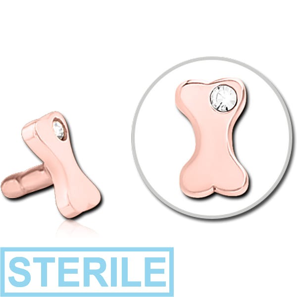 STERILE ROSE GOLD PVD COATED SURGICAL STEEL JEWELLED PUSH FIT ATTACHMENT FOR BIOFLEX INTERNAL LABRET - BONE