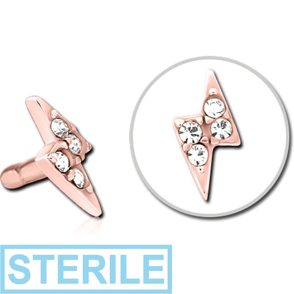 STERILE ROSE GOLD PVD COATED SURGICAL STEEL JEWELLED PUSH FIT ATTACHMENT FOR BIOFLEX INTERNAL LABRET - THUNDER