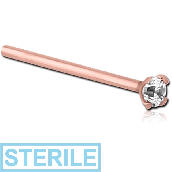 STERILE ROSE GOLD PVD COATED SURGICAL STEEL CURVED PRONG SET 1.5MM JEWELLED NOSE STUD