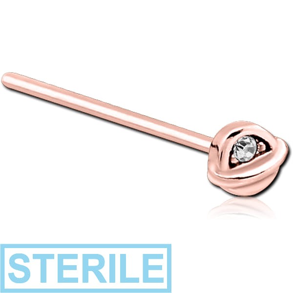 STERILE ROSE GOLD PVD COATED SURGICAL STEEL STRAIGHT JEWELLED NOSE STUD